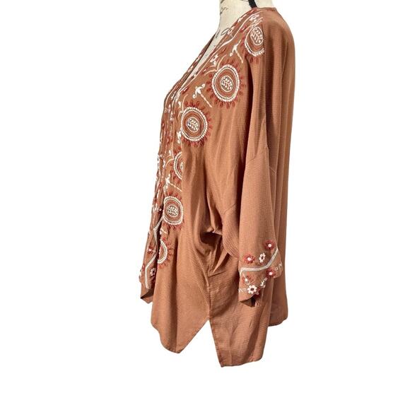 J Jill Women's OS Embroidered Kimono Open Front Cardigan Asymmetrical - Picture 4 of 13